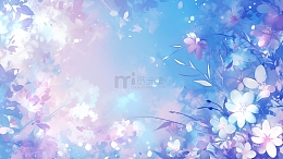 蓝色渐变花草背景