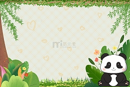 卡通植物手抄报背景板手绘边框花草熊猫插画