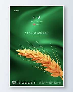 绿色丝绸小满传统二十四节气海报