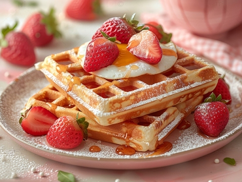 西式早餐华夫饼