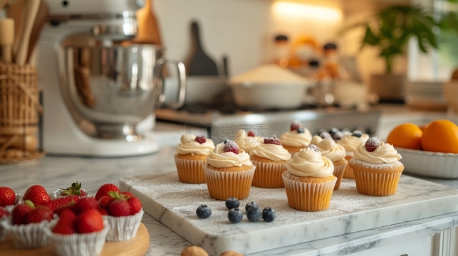 展示台上的杯子蛋糕