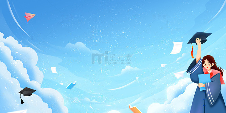 毕业季卡通人物蓝天背景