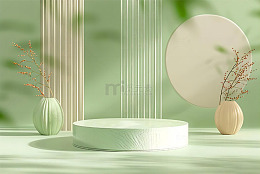 绿色简约展台背景3D通用端午素材