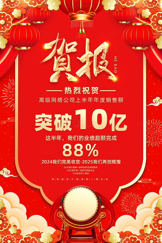 红色喜庆风业绩贺报喜报表彰战报海报