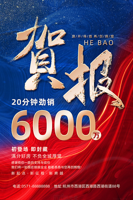 蓝色简约风业绩表彰贺报喜报销售战报海报