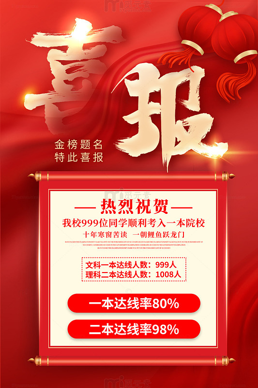 红色大气2024高考喜报宣传海报