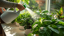 用喷壶给植物浇水