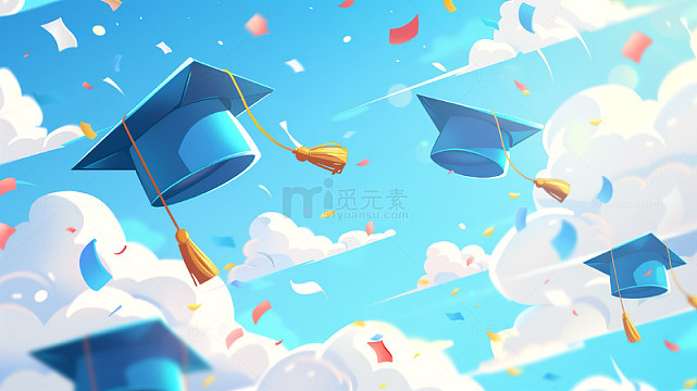 毕业季蓝天青春学士帽背景