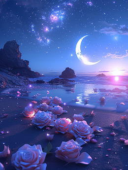夏日夜晚海边场景