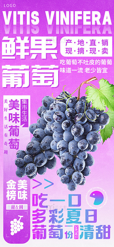 紫色葡萄鲜果水果宣传海报