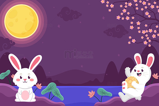 抱着月饼赏月的小兔子