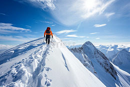 一个登山者登雪山