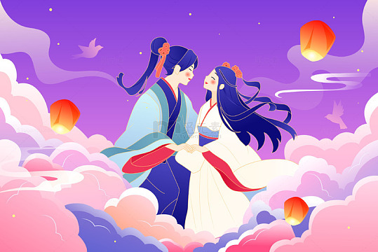 七夕节情人节恩爱牵手的小情侣