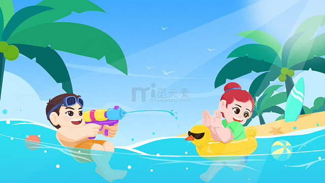 夏天海滩戏水游泳冲浪阳光