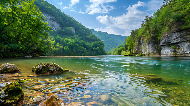 山涧山河流漂流大河河流溪水