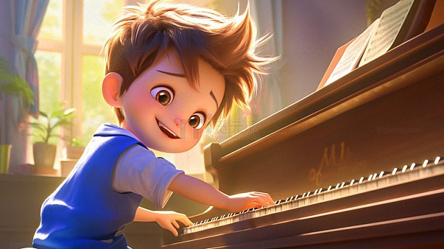 弹钢琴卡通男孩