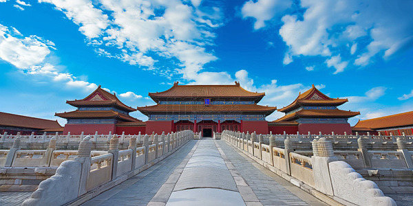 蓝天白云下的故宫紫金城AI摄影图