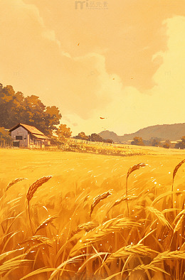 秋天落日麦田背景