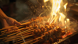 炭火烧烤串串香夜市美食摄影图