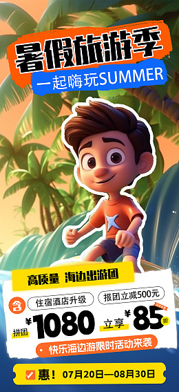 暑假游学夏日旅游旅游海报盛夏旅程