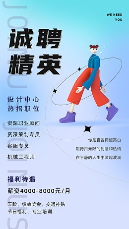 诚聘精英招聘海报设计招募令