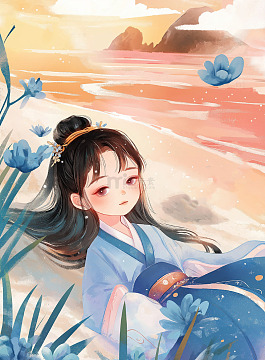 白露女孩插画背景