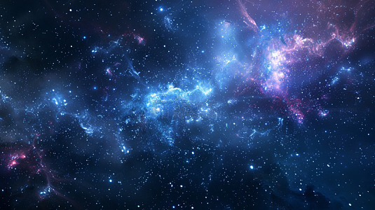 带恒星星系背景的蓝色星云