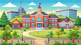 卡通校园时光塔下的宁静