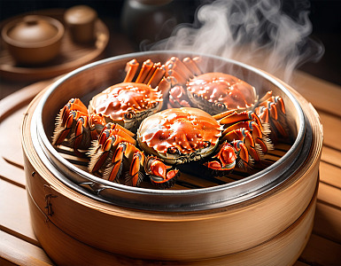 蒸熟的大闸蟹美食摄影图