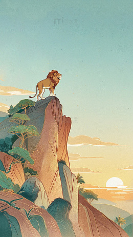 国潮风狮子插画