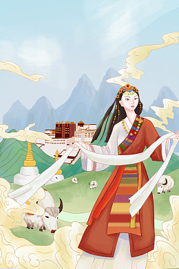 西藏旅游布达拉宫插画旅游