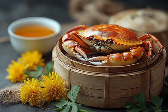 梭子蟹菊花AI摄影图