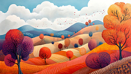 秋季田野插画背景