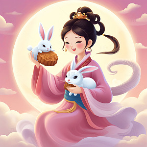 中秋八月十五嫦娥玉兔过中秋中国风场景