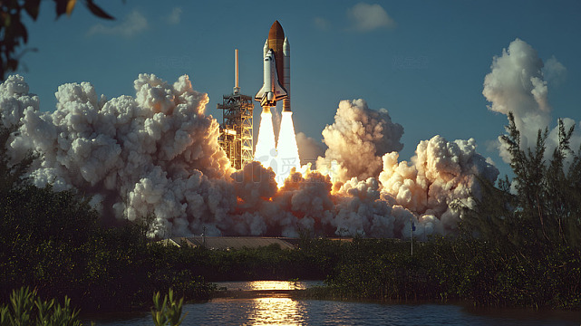 火箭发射场景蓝天背景