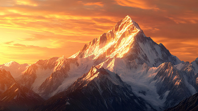 夕阳映照下的壮丽雪山