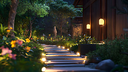 夜间花园小径灯光