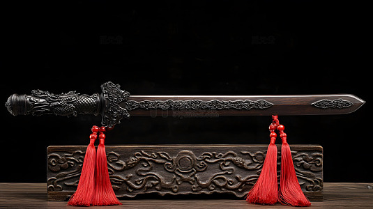 雕花底座上的古代宝剑