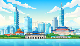 台北城市建筑扁平矢量插画