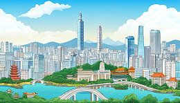 台北地标城市建筑扁平热插画