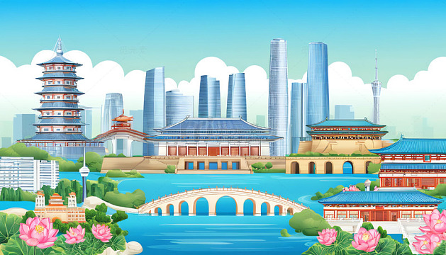 洛阳插画地标古建筑现代