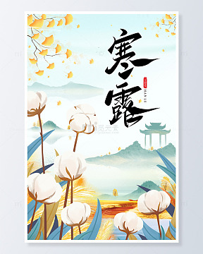 寒露棉花背景海报