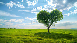 心形树与广阔的绿色草地风景