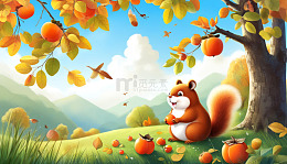 捡果子的松鼠插画