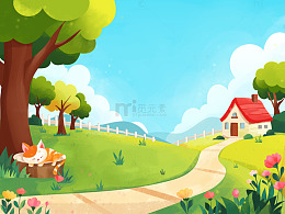 黄绿色午后悠闲户外通用插画背景