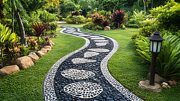 中式石子小径的园林景观