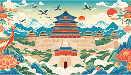 国潮建筑创意海报插画