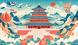 城市旅游地标北京故宫古建筑插画