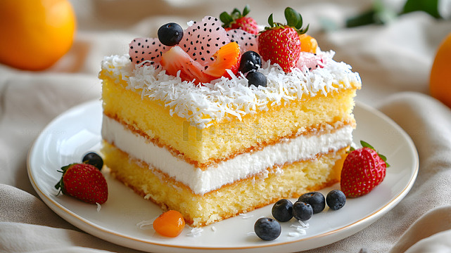 水果装饰奶油蛋糕的精美甜点摄影