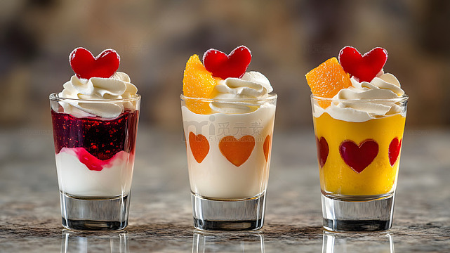 彩色果味奶油甜品杯子创意静物摄影